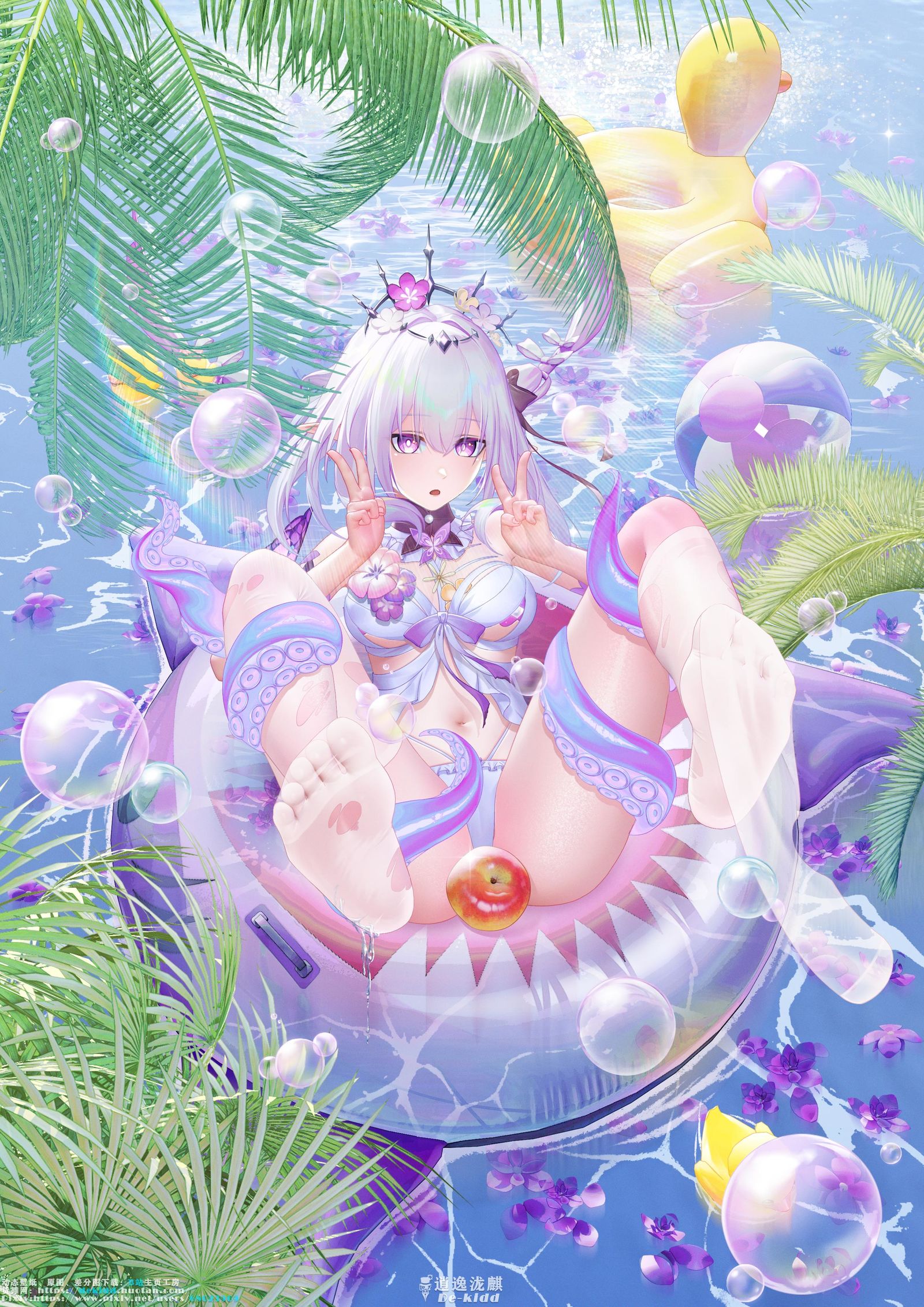 【星穹铁道】遐蝶-躺姿比耶壁纸【夏沐泳装】系列头像同人高清图