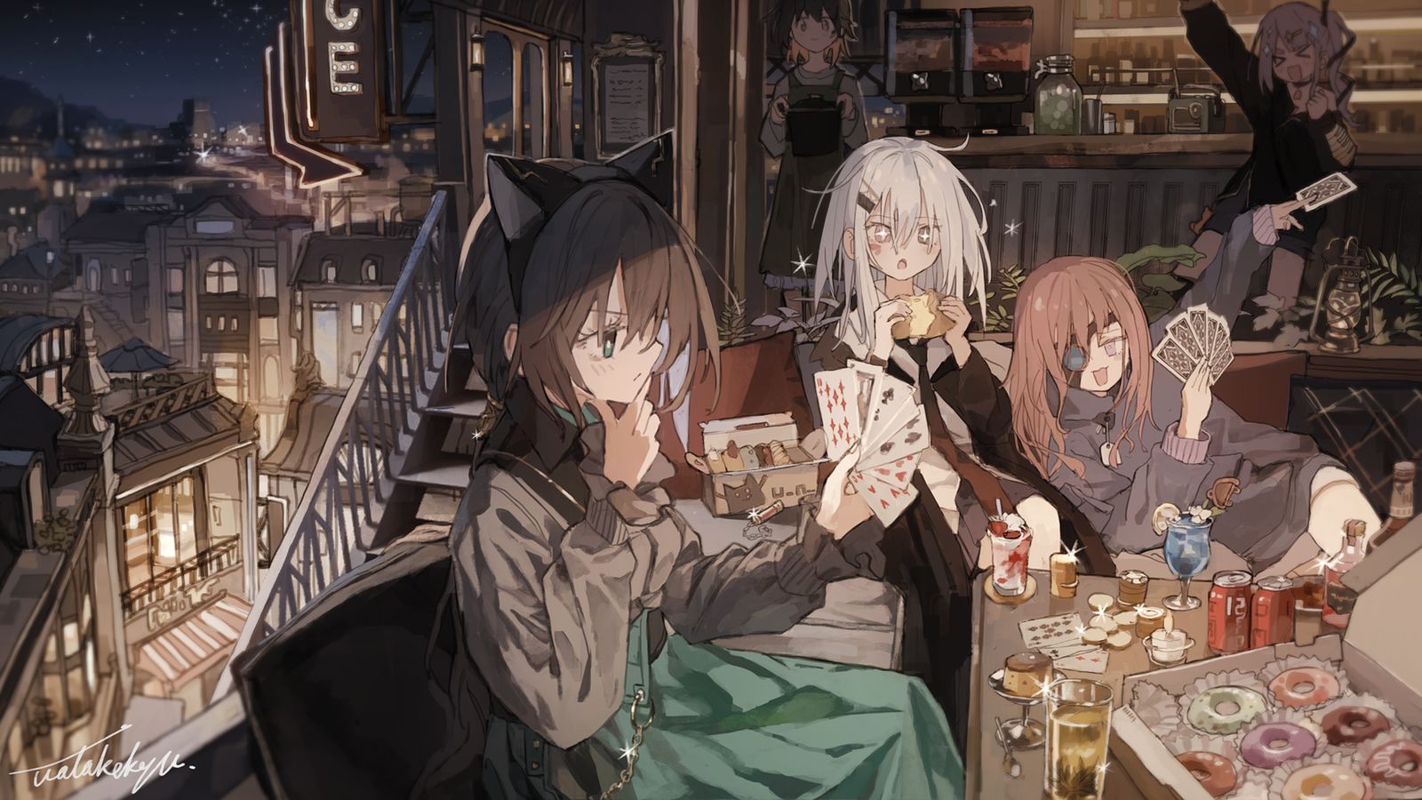 Girls' Night on the Terrace插画图片壁纸