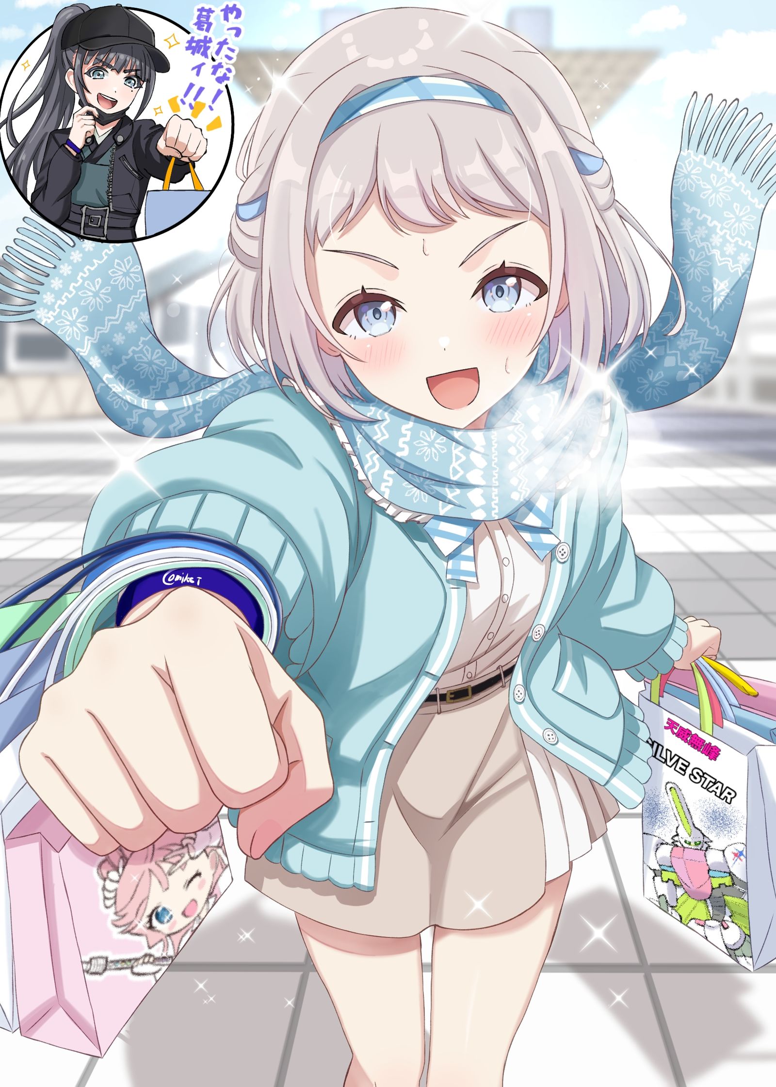 お目当ての物を買って勝利のグータッチをする燕センパイとリーリヤ插画图片壁纸