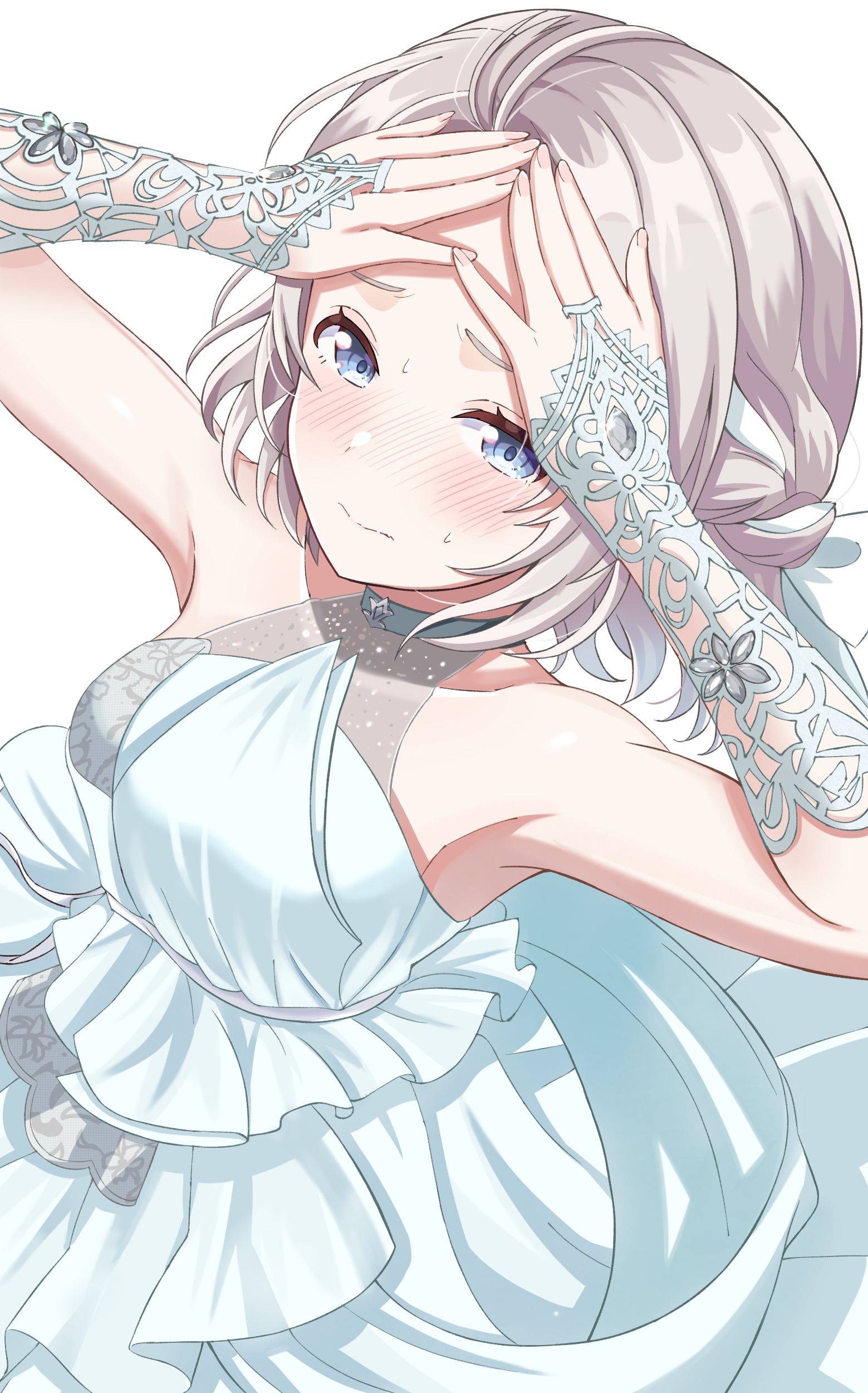 照れながらおでこを隠すリーリヤ插画图片壁纸