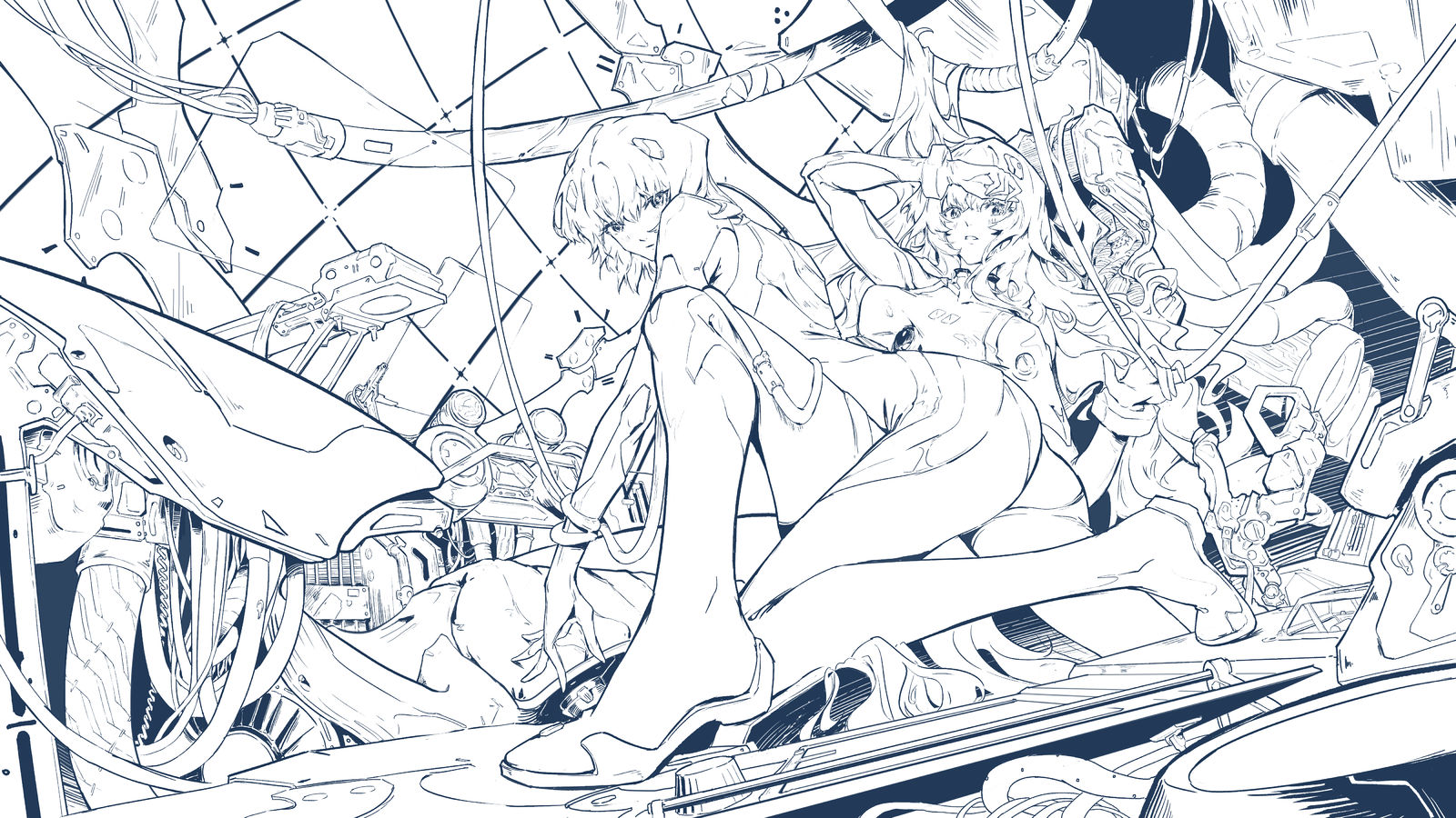 黑白丽插画图片壁纸