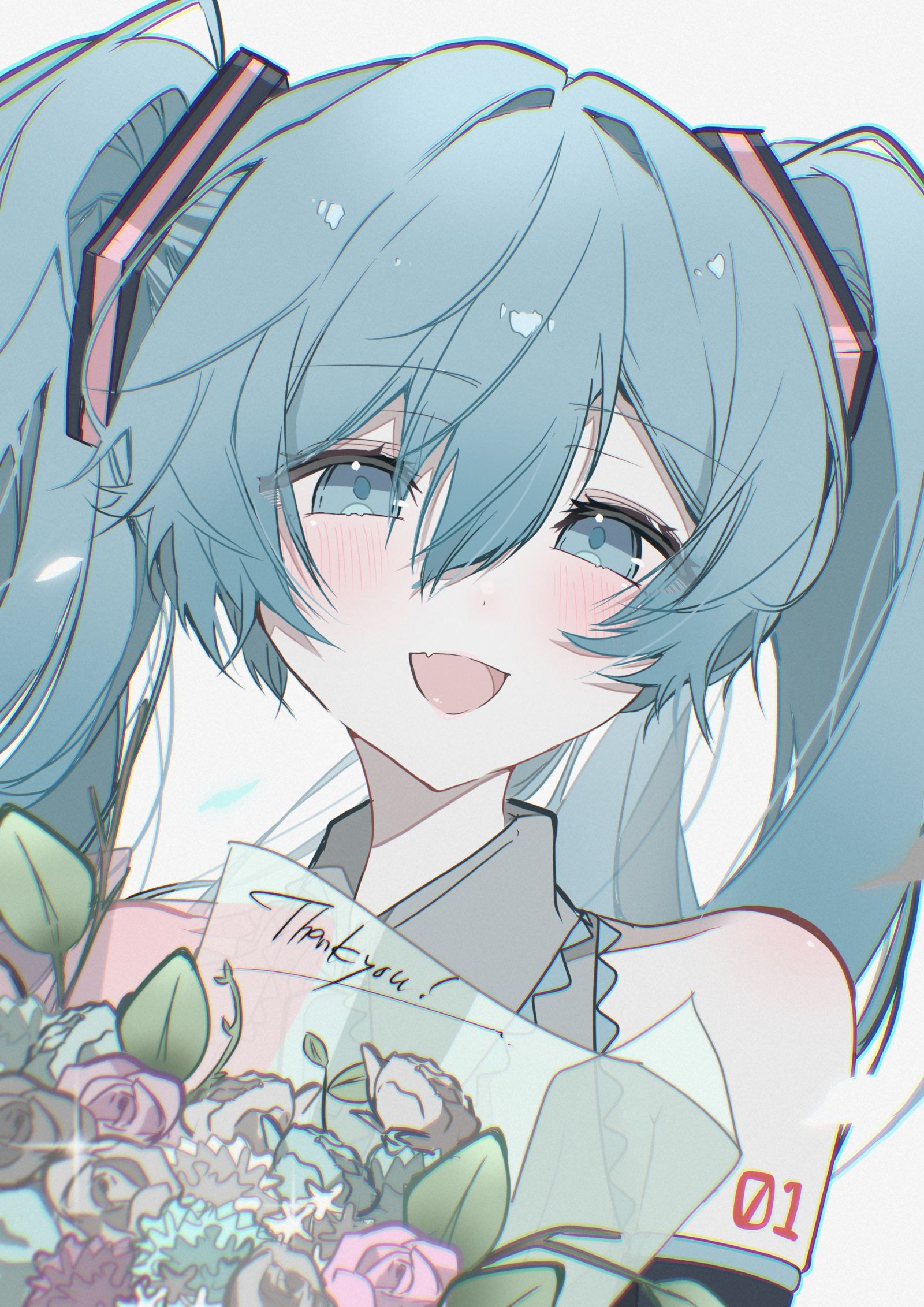 初音ミク　イラスト　お祝い　花