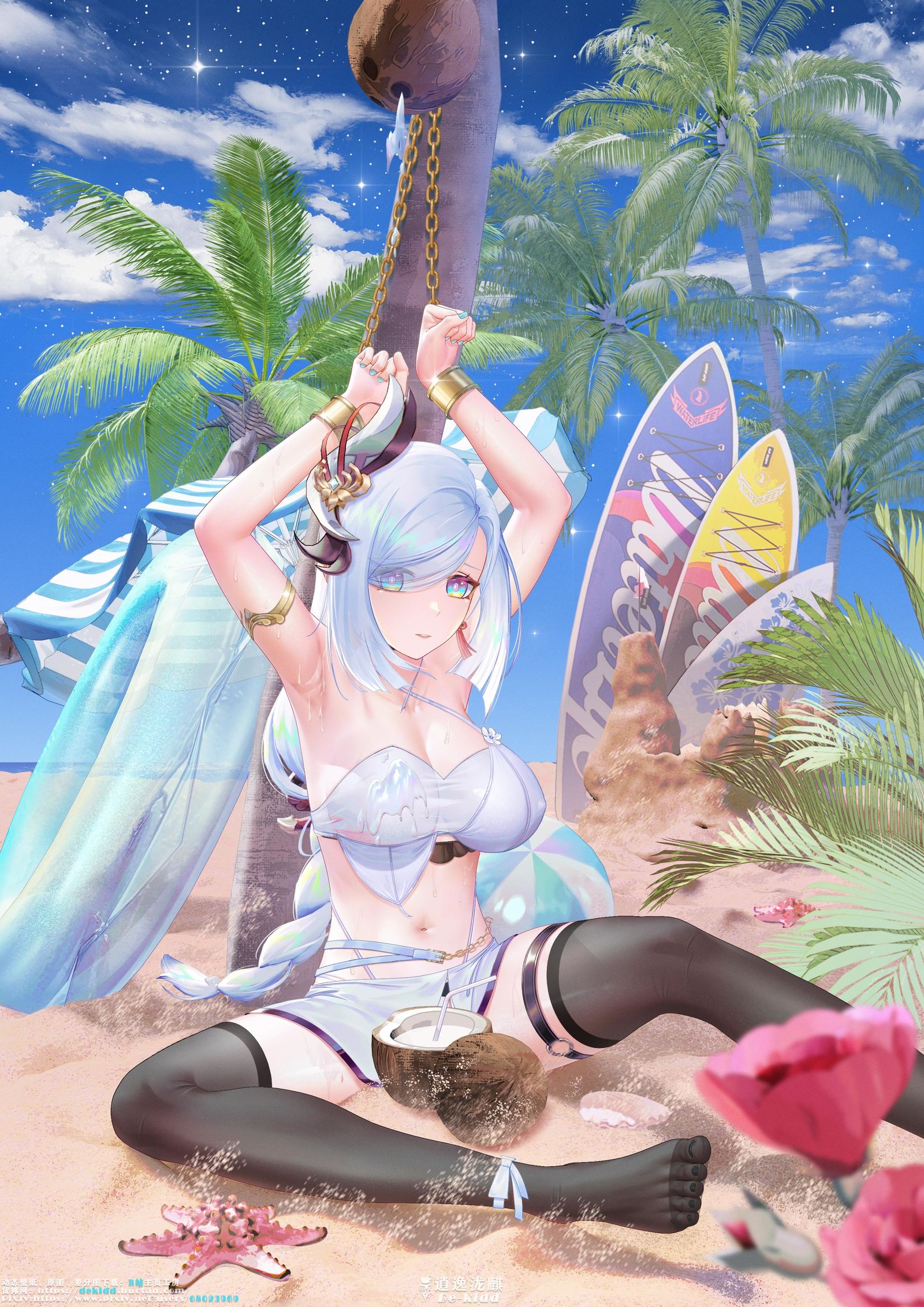 【原神】申鹤-偷喝椰奶被抓壁纸【夏沐泳装】系列头像同人高清图