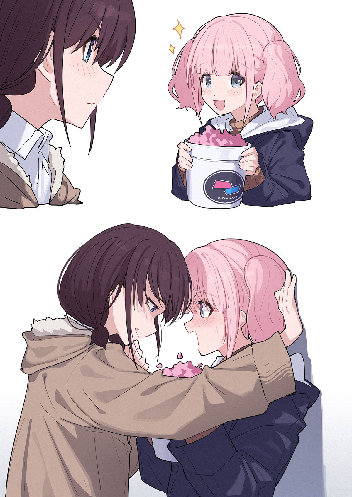 一口吃掉粉色爆米花 插画图片壁纸