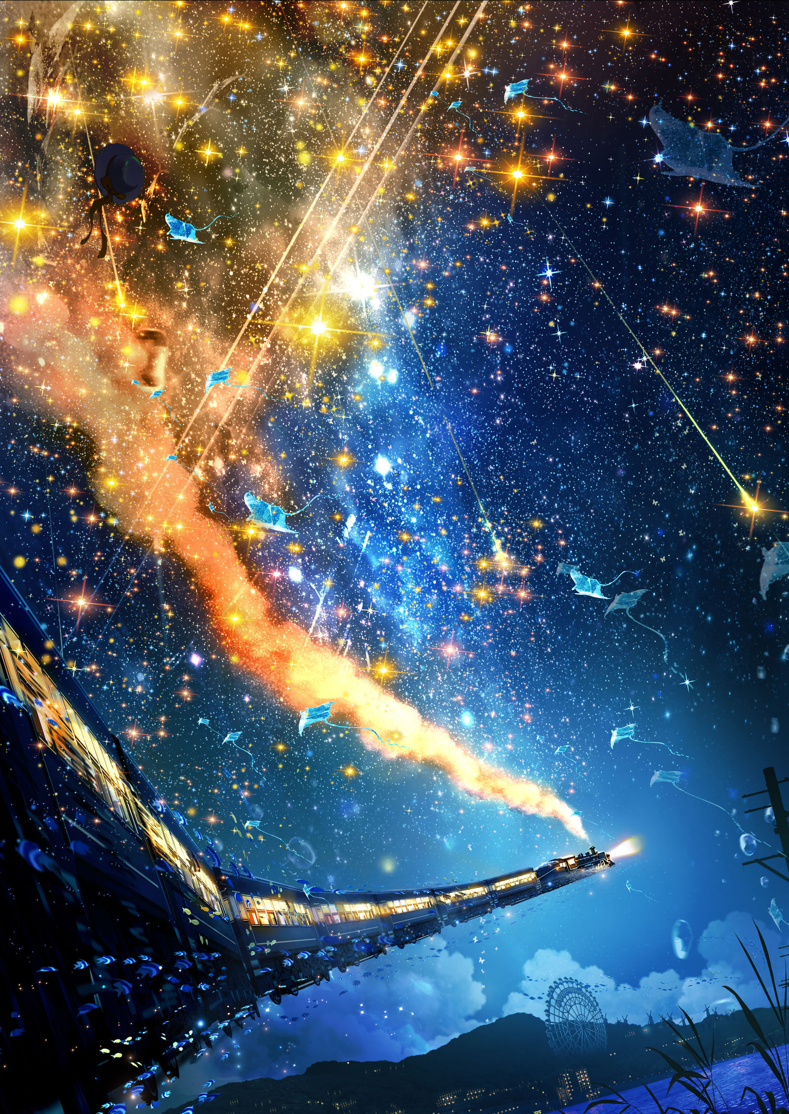 天の川をかける思い插画图片壁纸