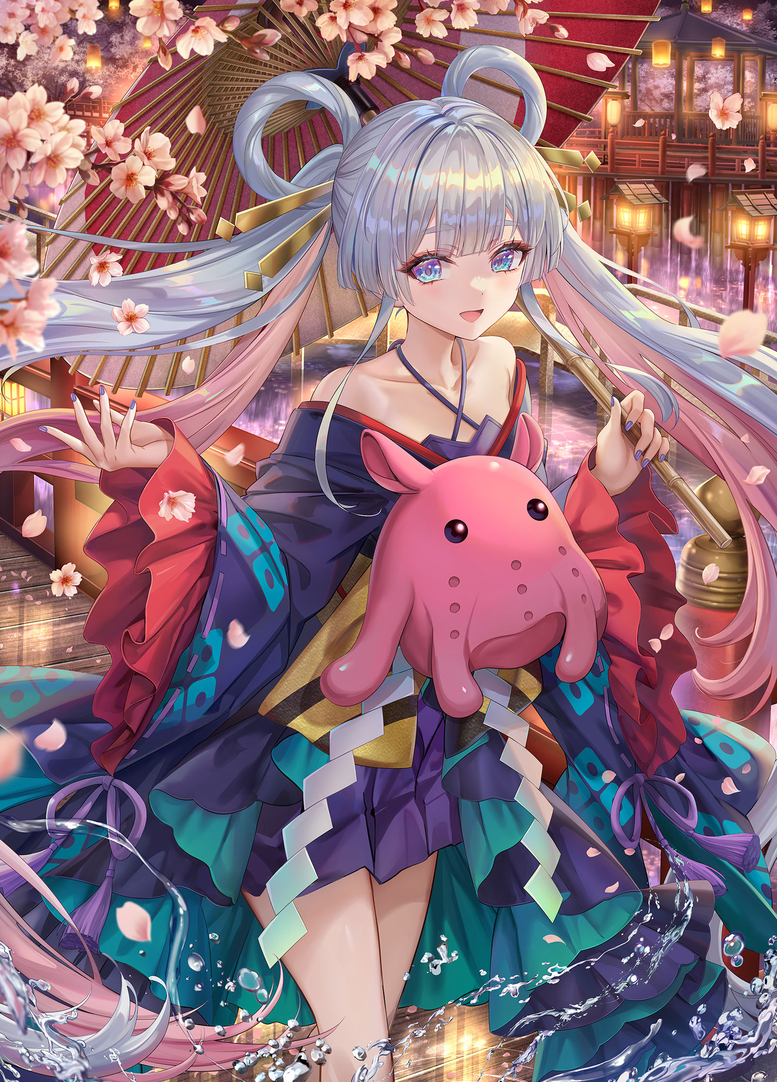 月に桜插画图片壁纸