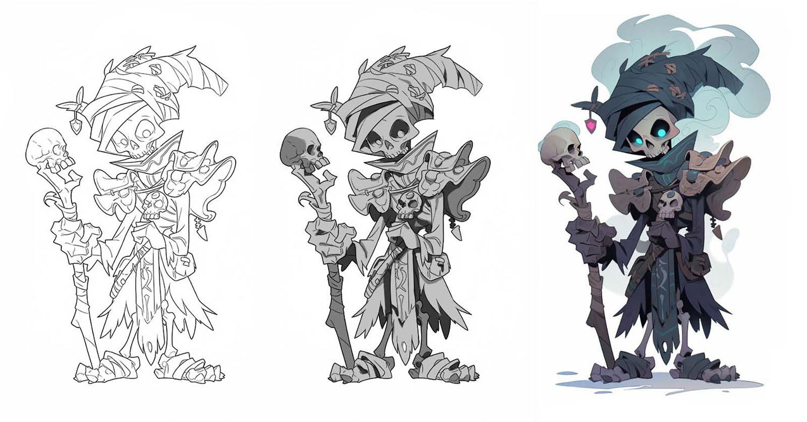 Q 版暗黑死灵法师角色设计，完整线稿 - 灰阶 - 上色全流头像同人高清图