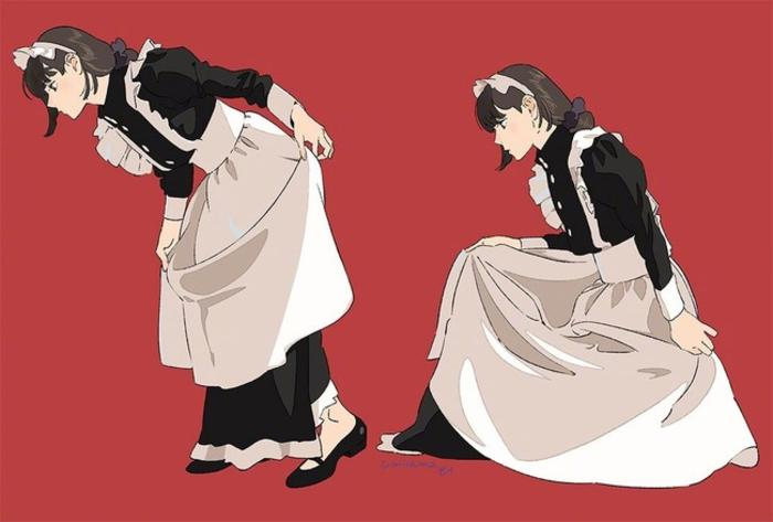 打伞、女仆、跳舞，来自画师海岛千本的女子动作姿势参考 插画图片壁纸