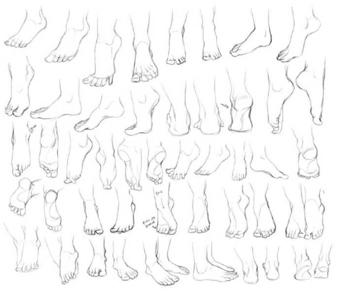 漫腿部和脚部的动态参考，理解腿部的立体感，画脚时记住大脚趾头是主导位置哦 不会的同学快码～插画图片壁纸