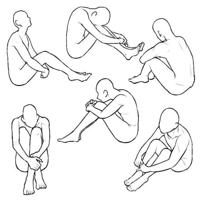 不同坐姿的绘制参考，线稿模板学习 插画图片壁纸