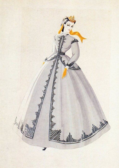 1939年 Walter Plunkett为电影《乱世佳人》设计服装的手稿插画图片壁纸