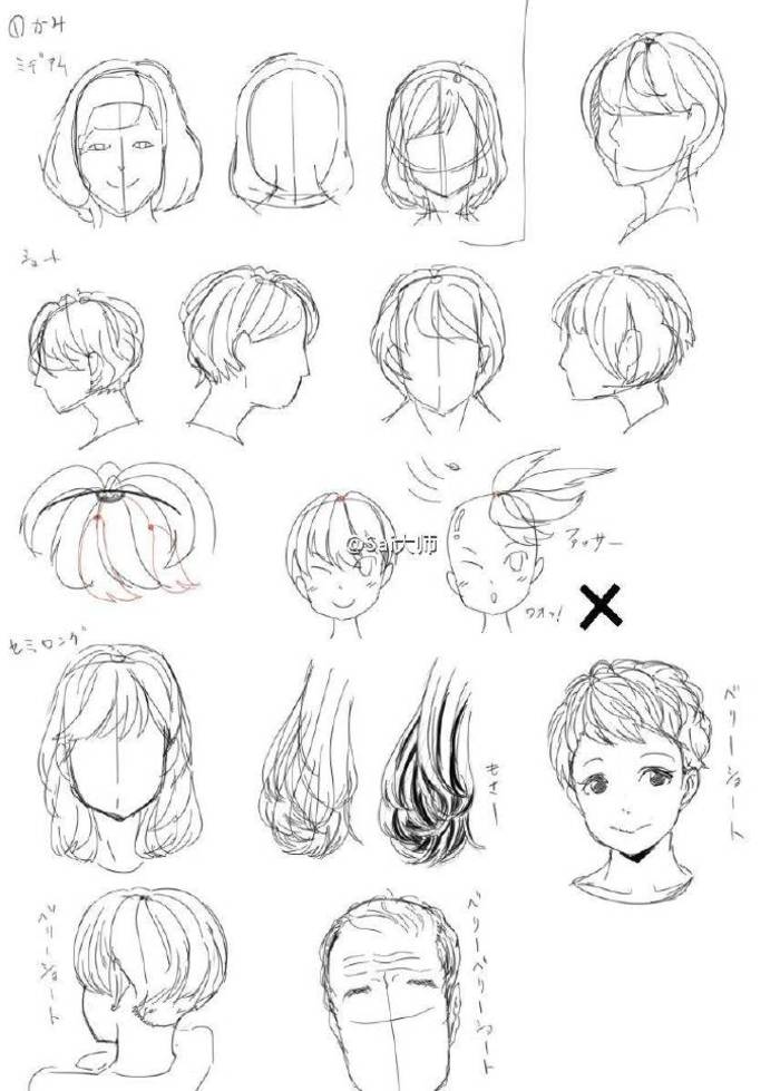 给大家分享一组发型绘制参考 各种发型，有得画了，   作者：插画师4氏 插画图片壁纸