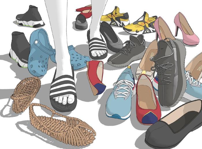 超多角度、款式鞋子参考，搭配光影很不错的素材呀插画图片壁纸