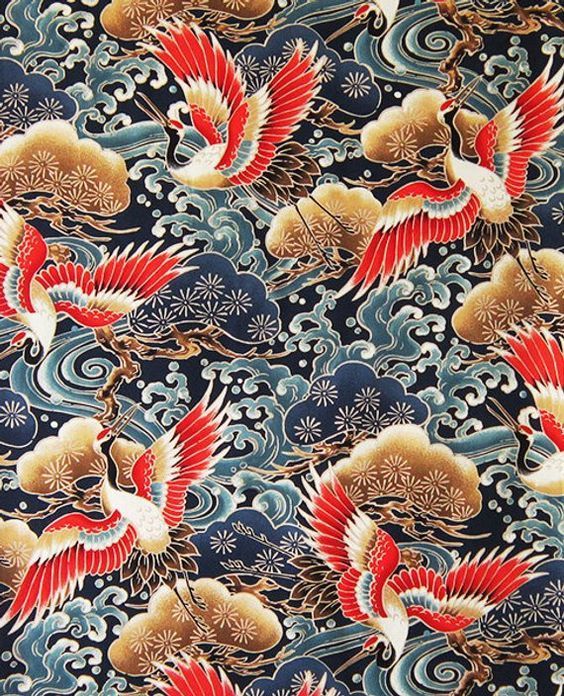 鹤纹花纹绘画素材