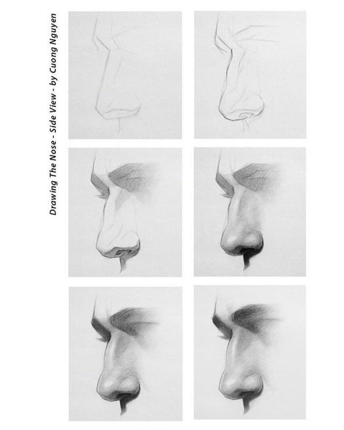 如何画眼睛、鼻子与嘴唇，一组素描头像的局部详解，初学素描人物必备，素材来自作者：Cuong Nguyen插画图片壁纸