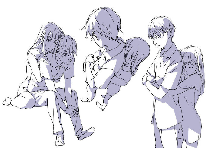 甜蜜情侣互动姿势参考帮你画出吃狗粮场景