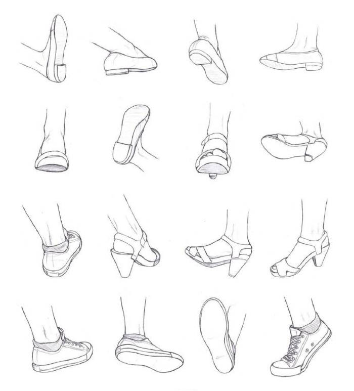 脚部的多角度设计绘制画法参考，绘制脚时要注意掌握脚趾之间的关系哦 插画图片壁纸