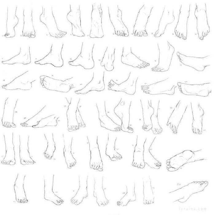 脚部的多角度设计绘制画法参考，绘制脚时要注意掌握脚趾之间的关系哦 插画图片壁纸