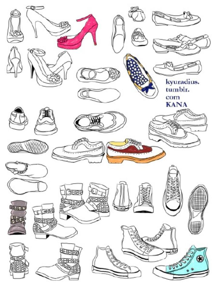 一组动漫超多鞋子的参考，学画画 插画图片壁纸