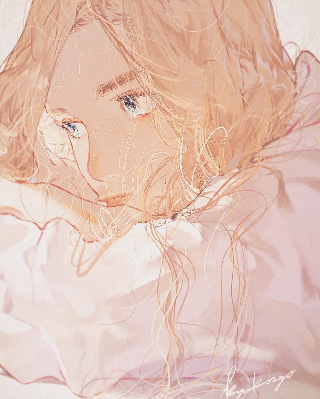 漂亮的女孩，这光影搭配学习下，画师kyuko2go插画图片壁纸
