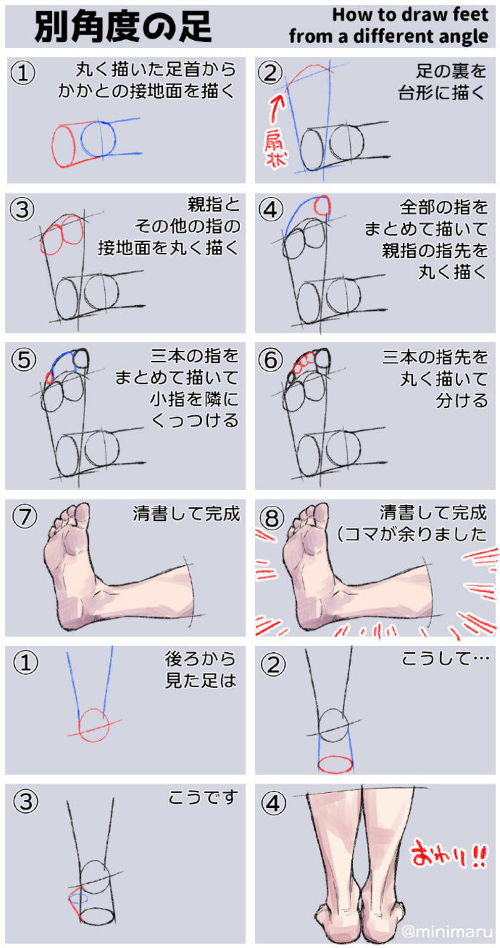 手脚绘制参考素材，みにまる 插画图片壁纸