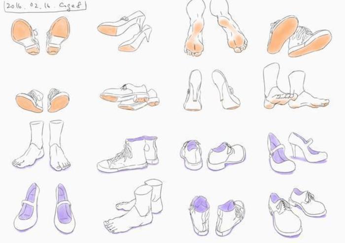 多种款式、角度的鞋子绘制参考，学画画 插画图片壁纸