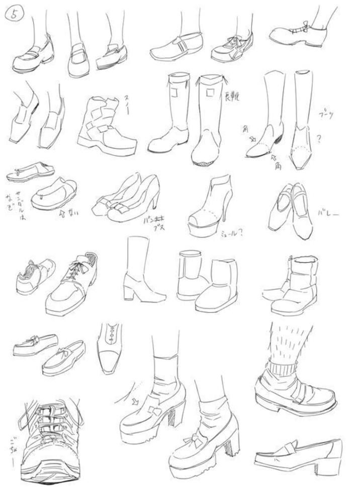 多种款式、角度的鞋子绘制参考，学画画 插画图片壁纸