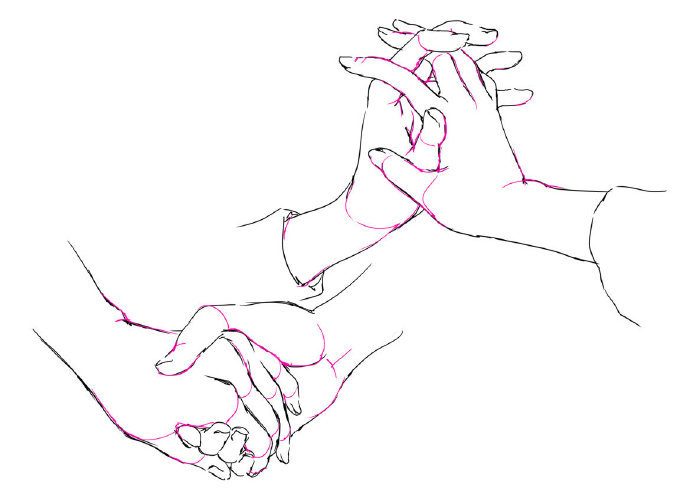 十指紧扣，握手动作的绘制参考，画师toshi 插画图片壁纸