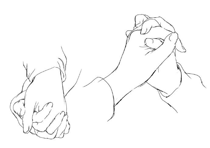 十指紧扣，握手动作的绘制参考，画师toshi 插画图片壁纸