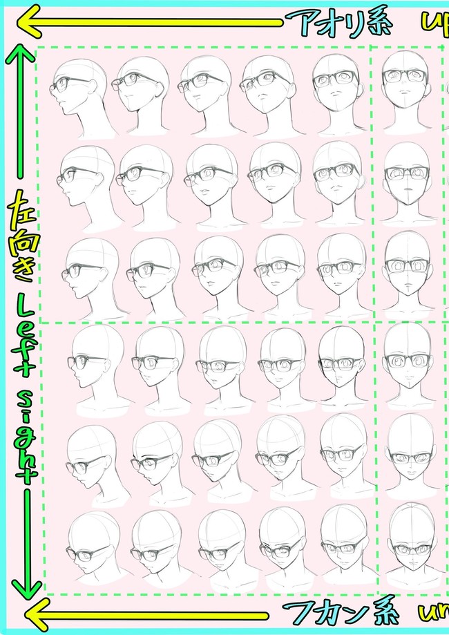 各种角度的眼镜及头部画法参考，来自吉村拓也老师插画图片壁纸