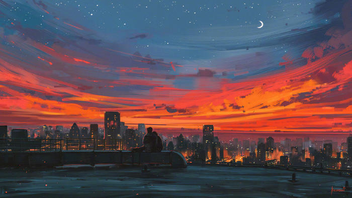 黄昏时的安静氛围，上色和场景参考很不错，画师Alena Aenami 插画图片壁纸