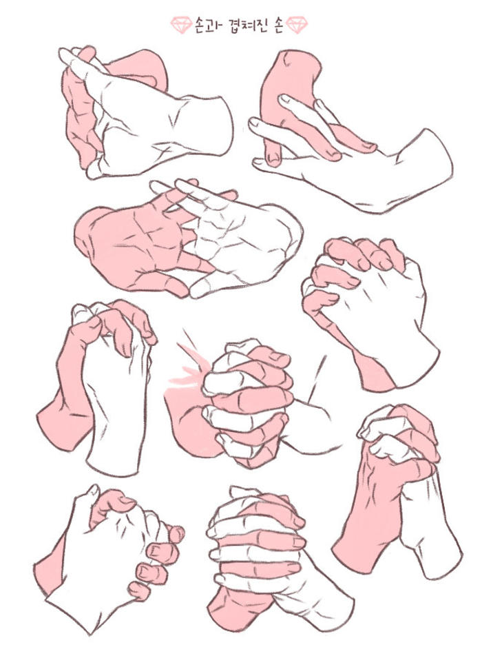 十指相交 多种双手紧握的绘制参考，学画画 插画图片壁纸