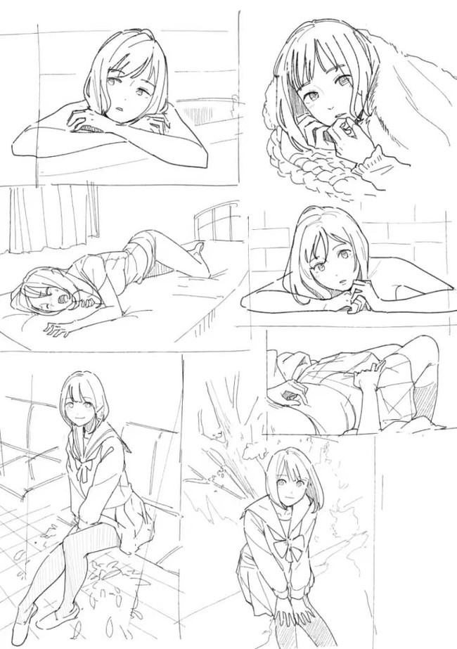 各种日常少女肢体动作不错的线稿素材哟临摹走起来