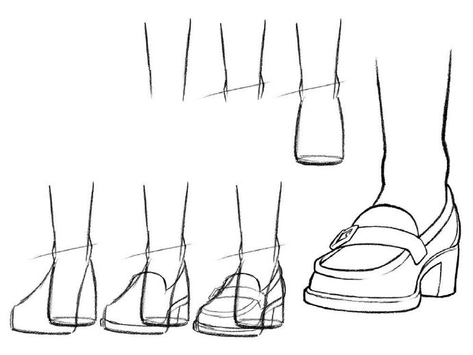 平底鞋画法，通过鞋跟法就能把比例不好拿捏的平底鞋简单地画出来  插画图片壁纸
