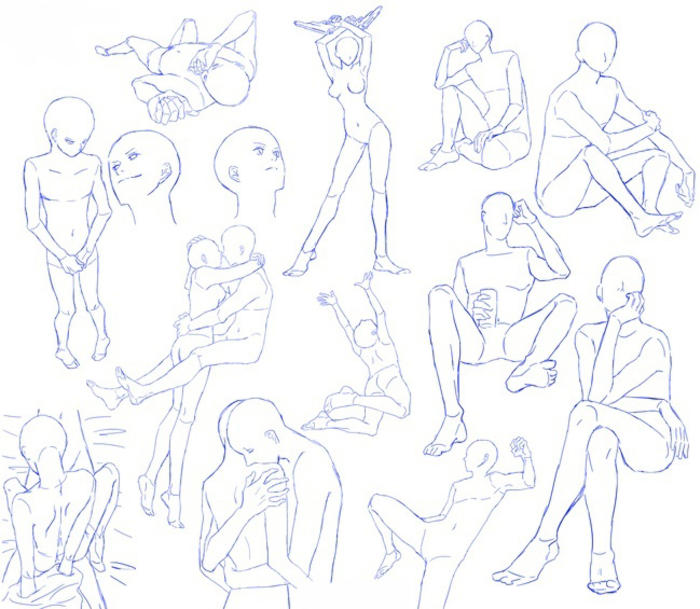 动漫人物单人肢体动作到双人肢体动作参考，表情到动作刻画PID：50501814插画图片壁纸
