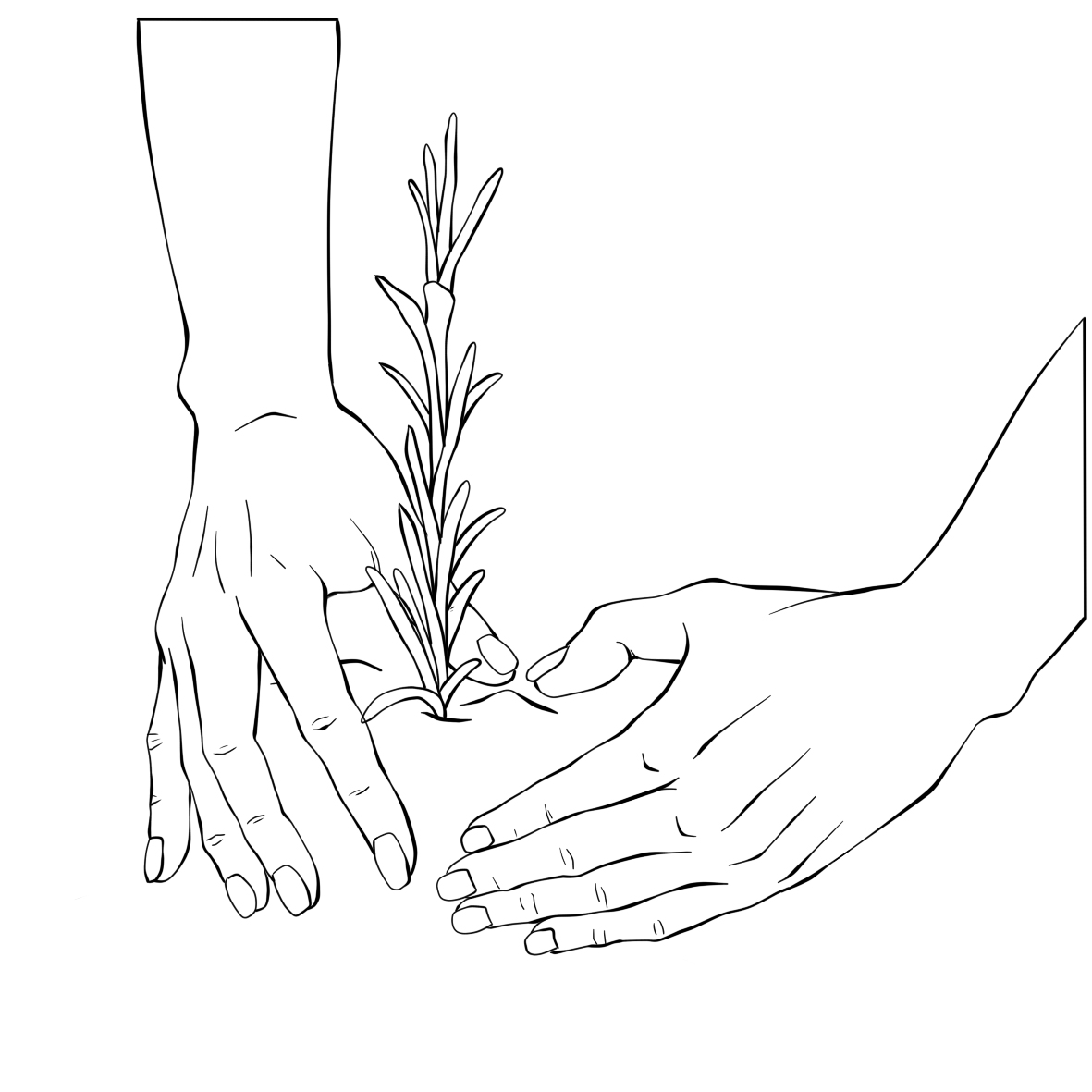 劳动人民的手部线稿素材