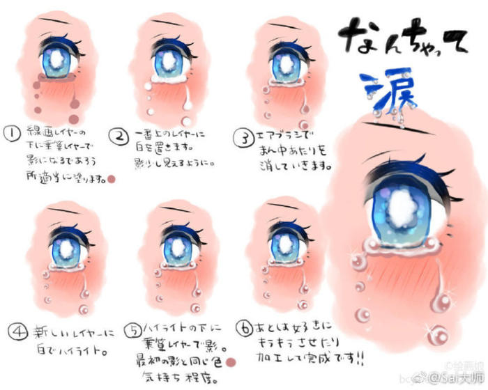 一些日系风眼睛&眼泪的绘制画法参考，教你画出真实的眼泪，哭颜其实也很萌哟插画图片壁纸