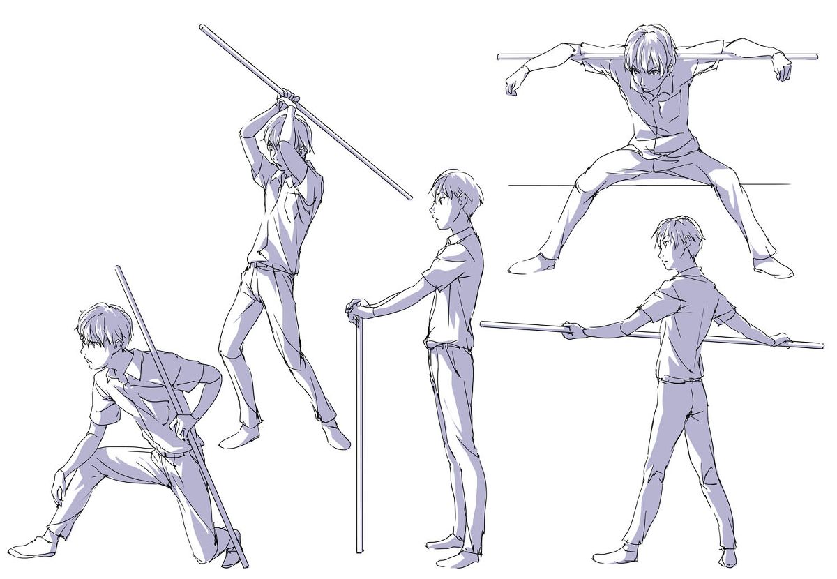 toshi大大的教程，持棍画法思考，可能换成个伞啊，之类的都适用吧 主要还是对人物pose 的一个特例的基础分解 很棒的素材插画图片壁纸