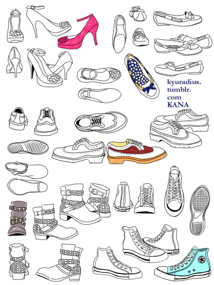 超多不同鞋子的素材 平底便鞋、运动鞋、靴子…喜欢可以参考， ​​​​插画图片壁纸