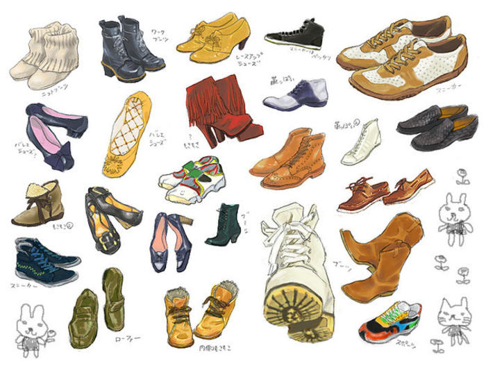 超多不同鞋子的素材 平底便鞋、运动鞋、靴子…喜欢可以参考， ​​​​插画图片壁纸