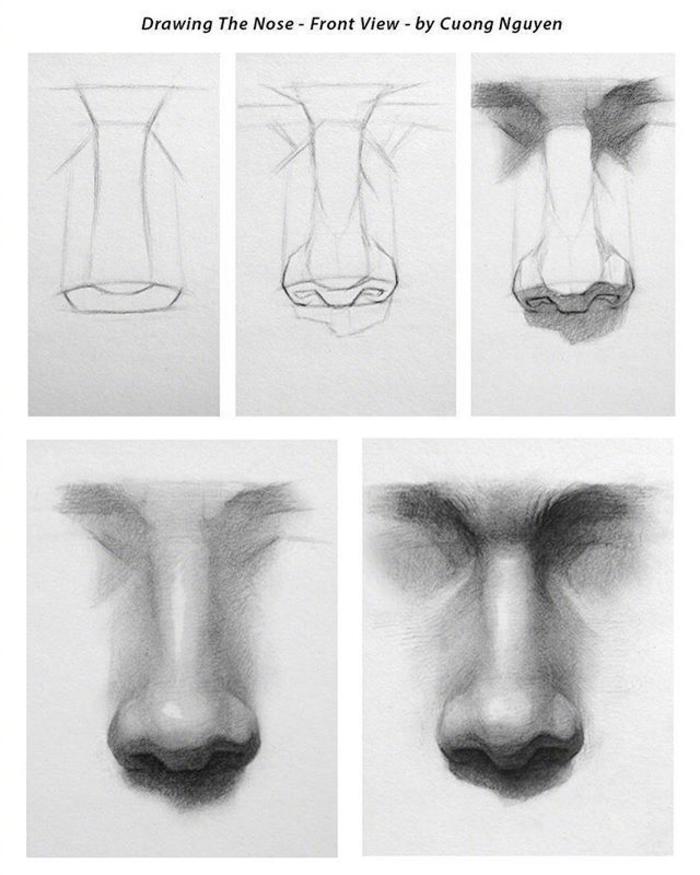 如何画眼睛、鼻子与嘴唇，一组素描头像的局部详解，Cuong Nguyen 插画图片壁纸