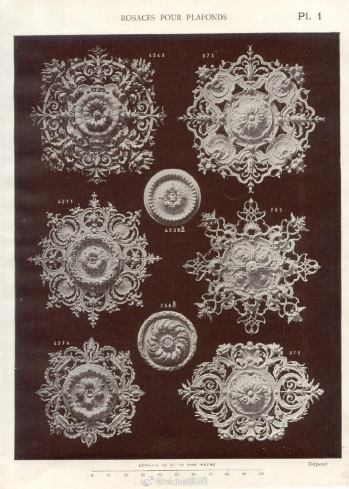 19世纪末法国石膏装饰纹样 插画图片壁纸