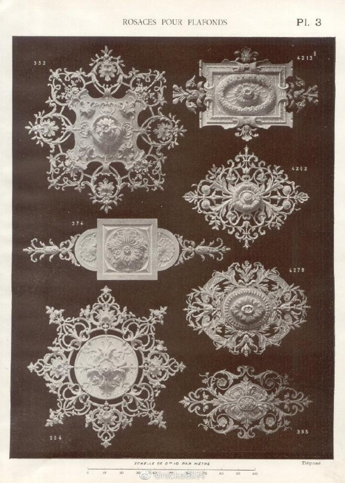 19世纪末法国石膏装饰纹样 插画图片壁纸