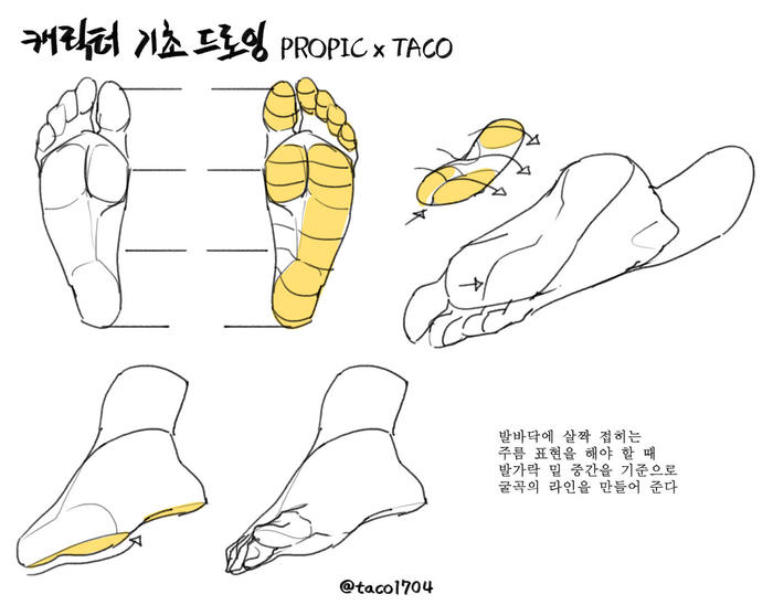 画师타코작가 足部的绘制，体块线稿收藏，twi：taco1704 插画图片壁纸