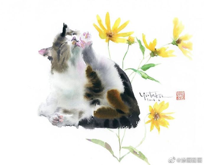 日本艺术家Yutaka Murakami生动的水彩猫咪  插画图片壁纸