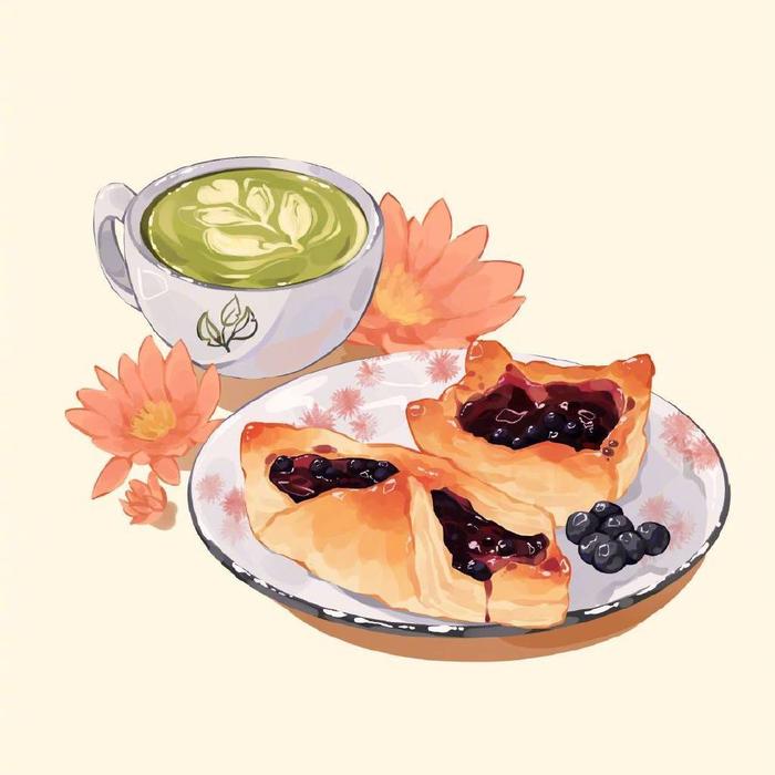 来点饭后甜品吧， 精致甜品类食物绘制参考，码，画师Mumechi 插画图片壁纸