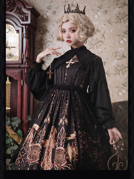 黑色洛丽塔服装绘画素材