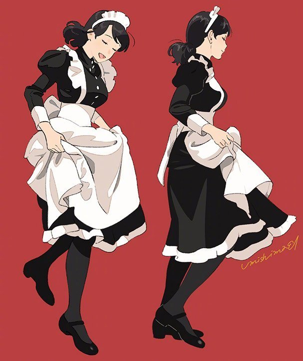 女生撑伞女仆装华丽长裙的绘制参考学画画画师海岛千本