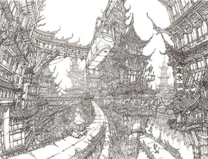 Min seub Jung的奇幻建筑 ，膜拜大佬插画图片壁纸