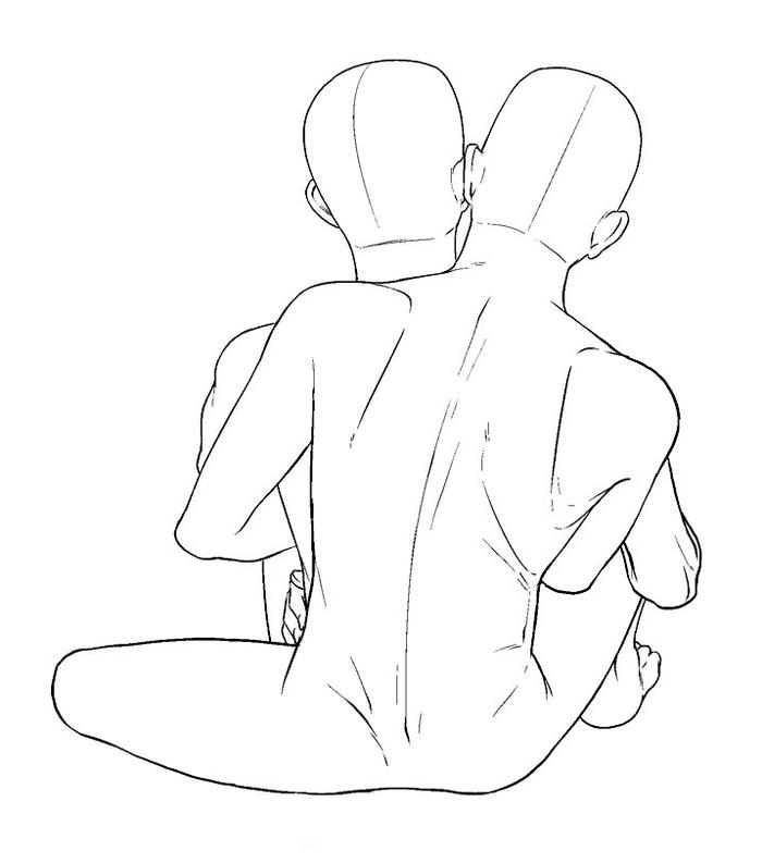 多角度双人坐姿拥抱的线稿 手绘速写人物插画临摹参考 插画图片壁纸